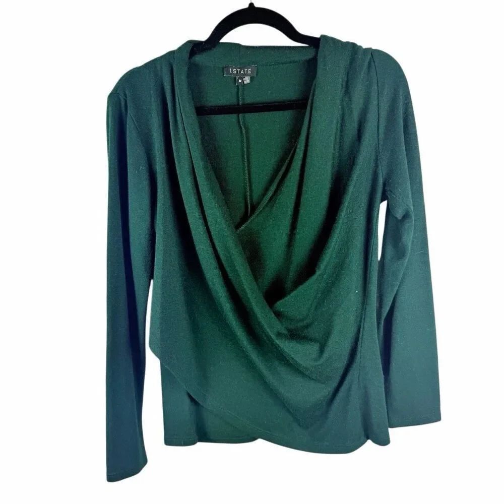 1.State hunter green faux wrap blouse- size m